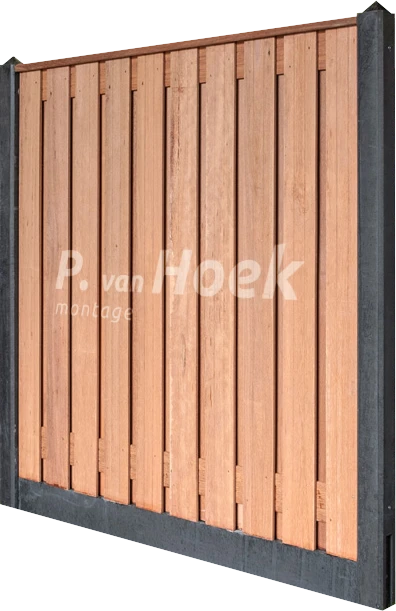 zuiger Kreet Cokes Hout-beton schutting Hardhout - P. van Hoek Montage